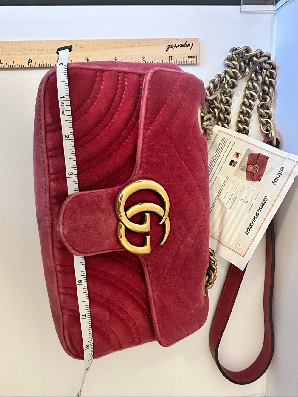 Gucci Pink Velvet GG Marmont small Shoulder Bag with Gold Hardware - Picture 7 of 7